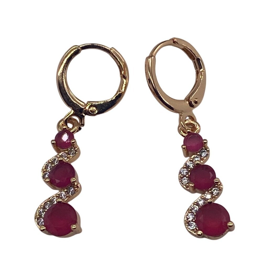Huggie Hoop Earrings Womens Pink Dangle Gold‎ Plated Elegant Coquette Royalcore
